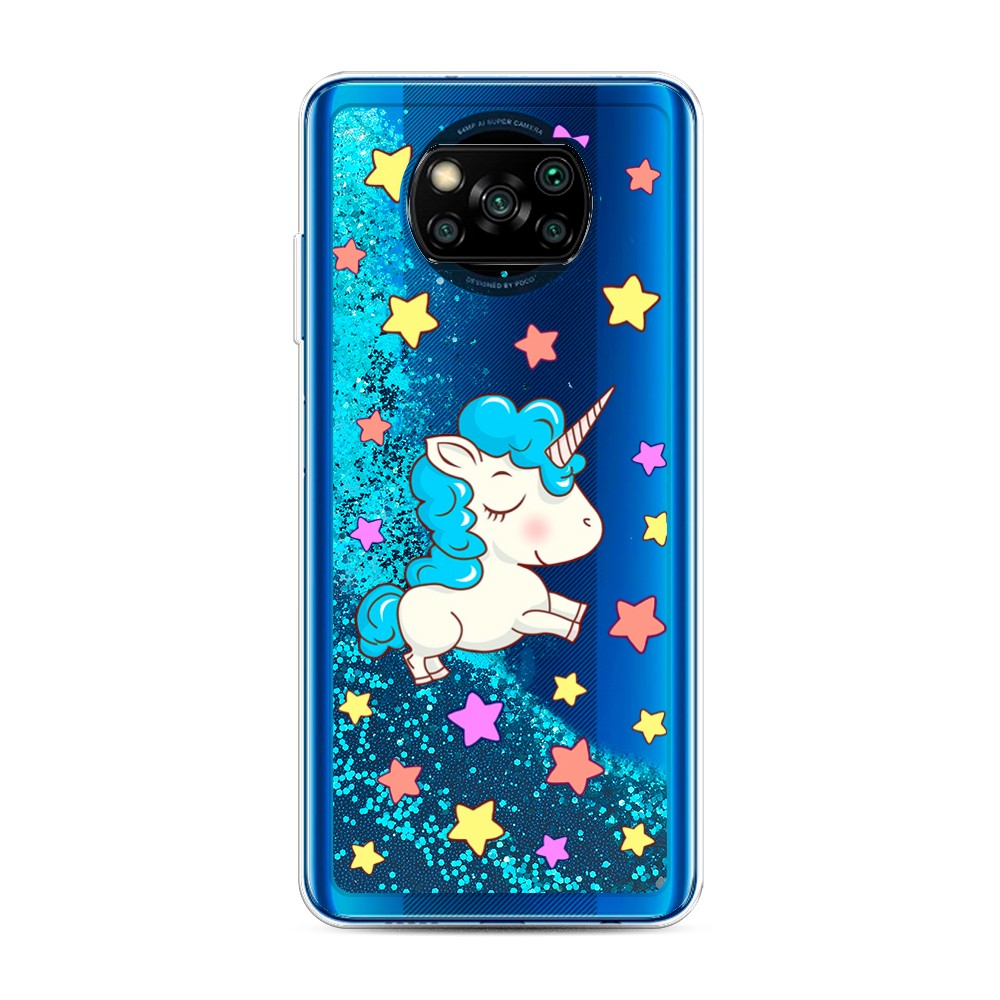 

Жидкий чехол с блестками "Звездный единорог" на Xiaomi Poco X3 NFC, 39293-1