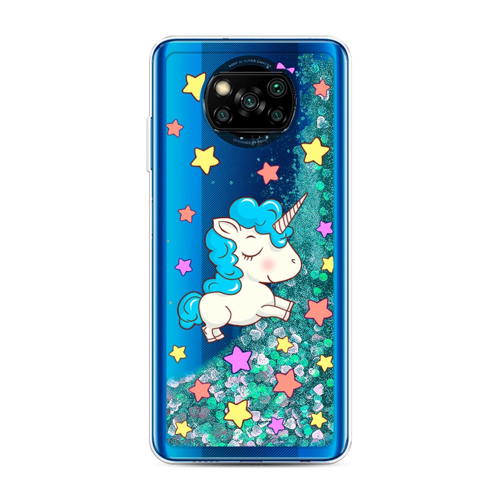 

Жидкий чехол с блестками "Звездный единорог" на Xiaomi Poco X3 NFC, 39295-1