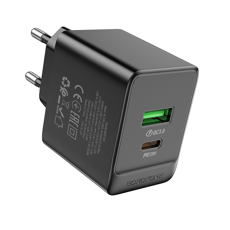 

Сетевое зарядное устройство 1USB+1Type-C Borofone BAS14A Black, BAS14A