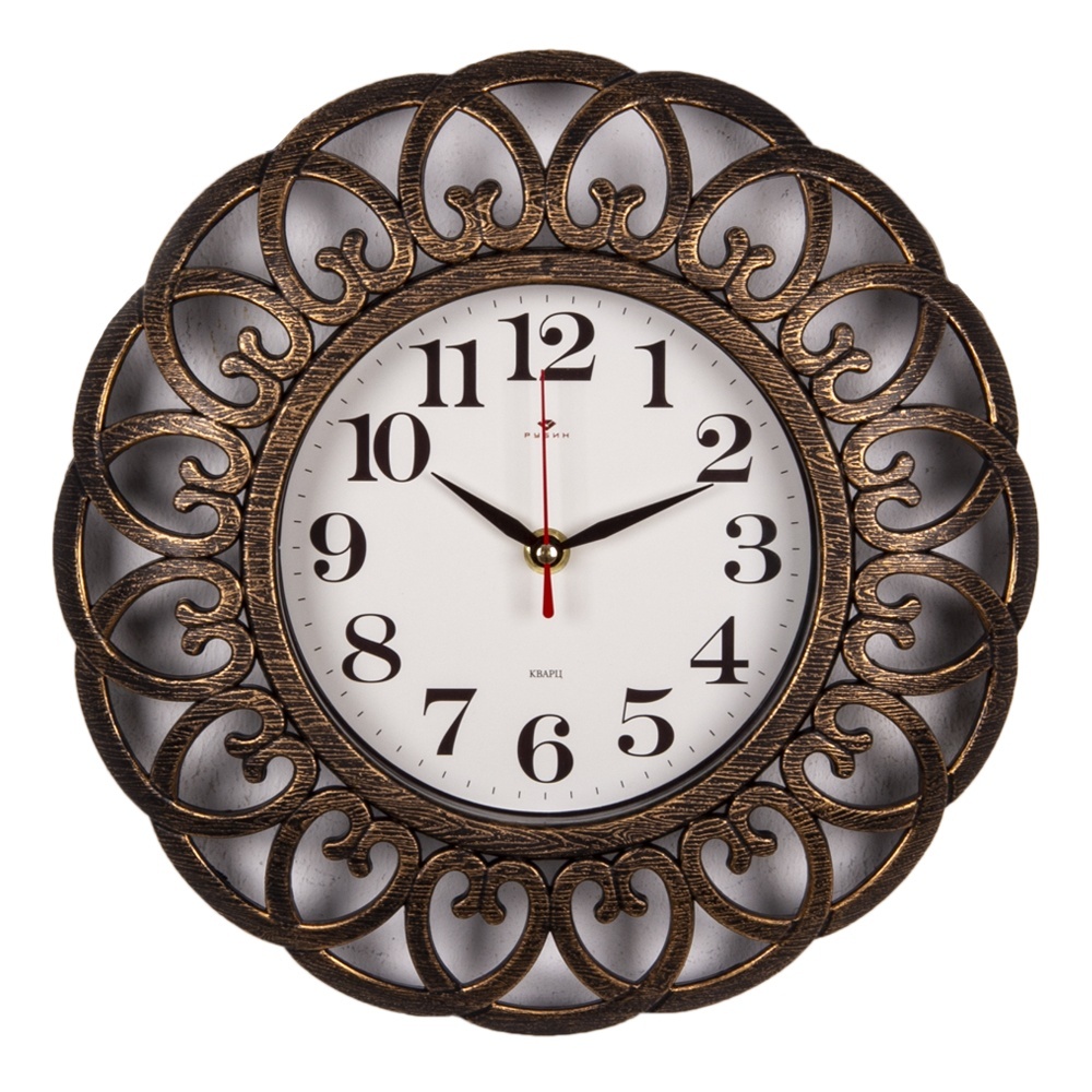 фото Часы настенные рубин круглые d 30 см, корпус черный с бронзой "классика"