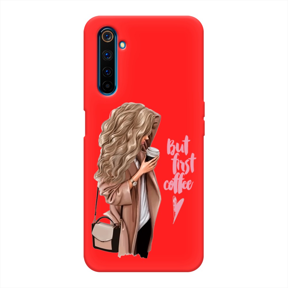 

Матовый силиконовый чехол "Девушка с кофе" на Realme 6 Pro, Девушка с кофе