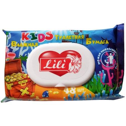 Влажная туалетная бумага для детей Lili 48 штук в упаковке 30 упаковок в коробке