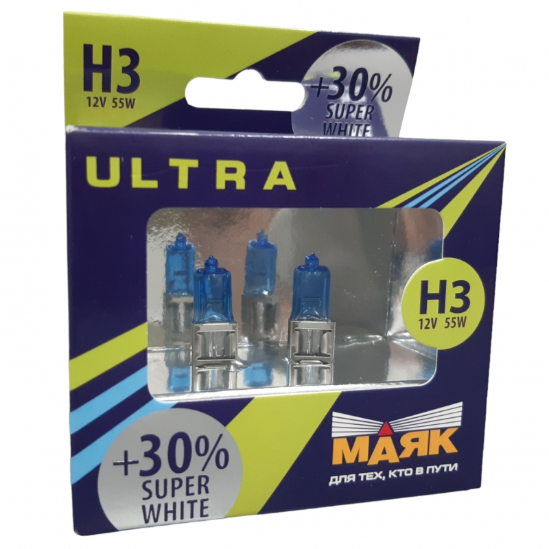 Лампа галогенная автомобильная МаякАвто H3 12V 55W Pk22 5s ULTRA SUPER WHITE 773₽