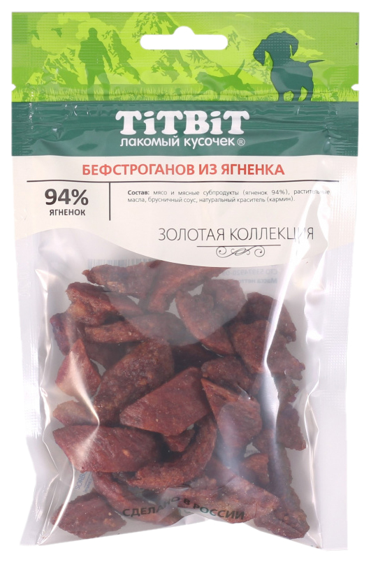 фото Лакомство для собак titbit золотая коллекция, кусочки, ягненок, 75г