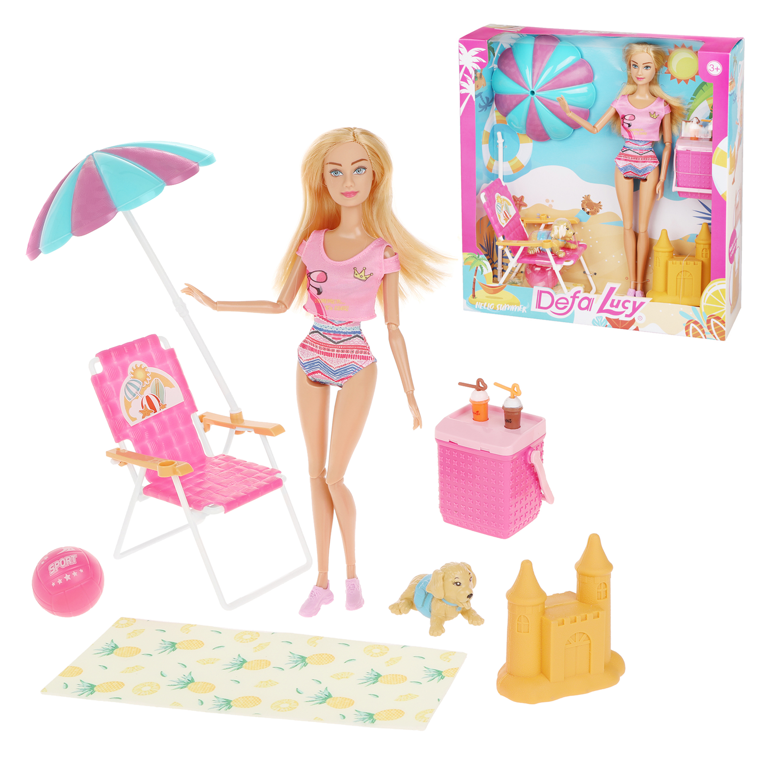 Кукла Defa Lucy Пляжный отдых с аксессуарами, 801005 зонт пляжный bu 66 диаметр145 см складная штанга 170 см