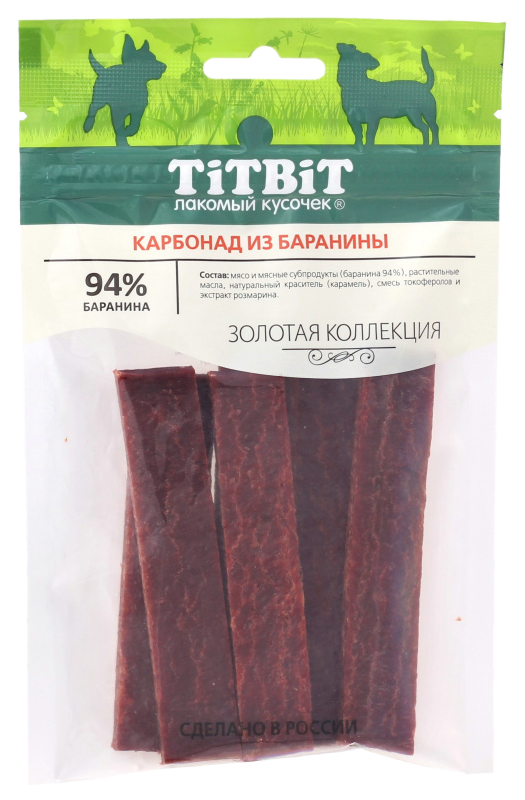 

Лакомство для собак TiTBiT Золотая коллекция, ломтики, баранина, 70г