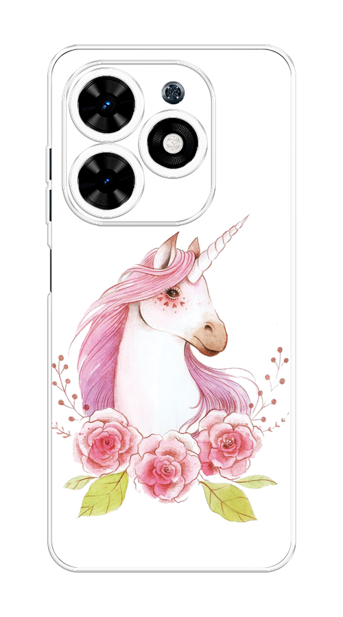 

Чехол на Tecno Spark 20C "Единорог цветы", Белый;розовый;серый, 304950-1