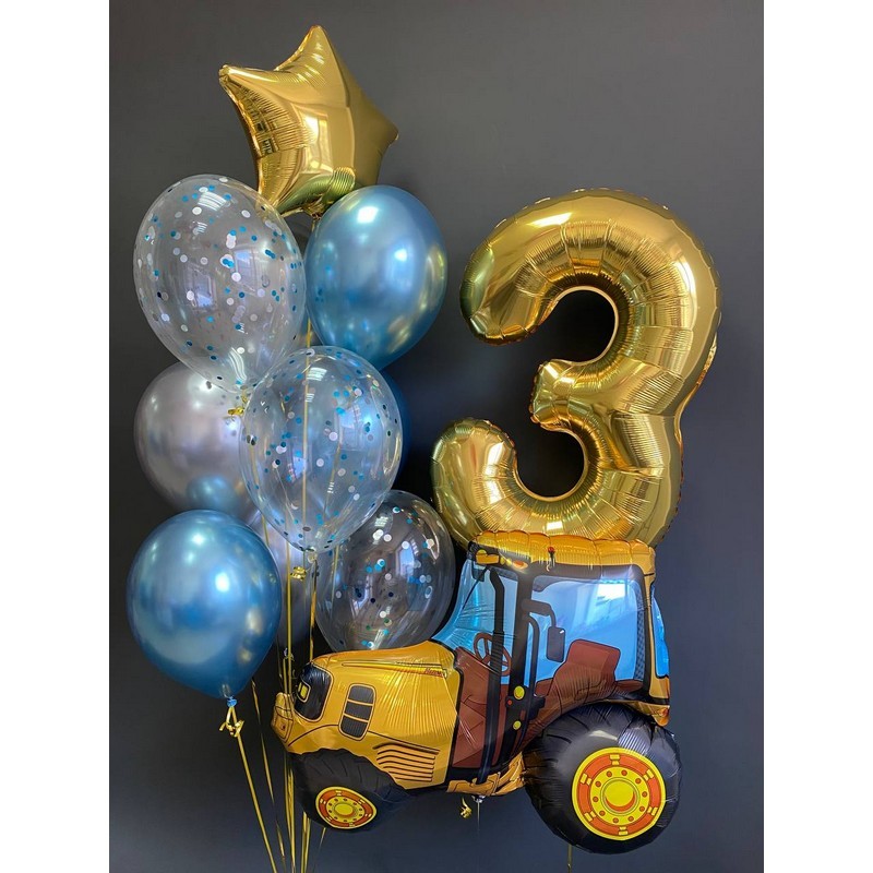

Набор шаров с гелием №367 С цифрой 3 трактор, 9 шт, Разноцветный, 367