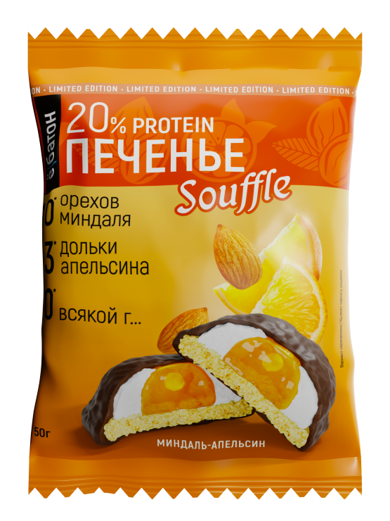 Протеиновое печенье Ё|батон с суфле миндаль-апельсин, 9 шт х 50 г