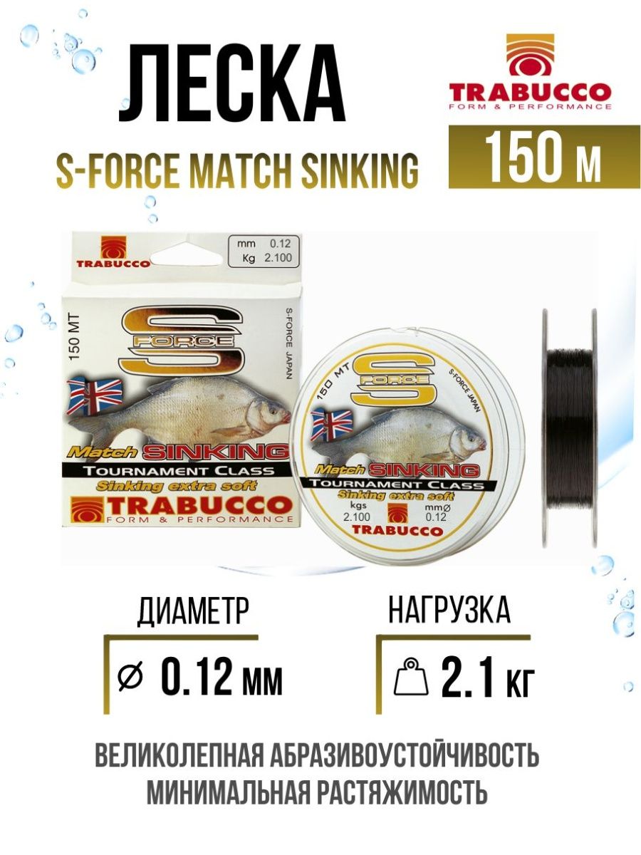 Монолеска Trabucco S-Force Match Sinking 150m Deep Blue 0.120mm/2.10kg