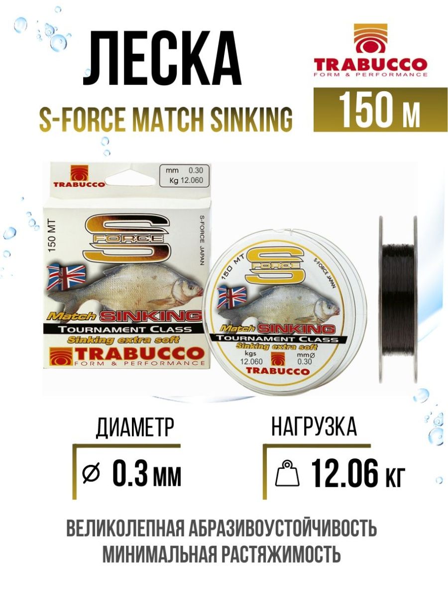 

Монолеска Trabucco S-Force Match Sinking 150m Deep Blue 0.300mm/12.06kg, S-Force Match Sinking
