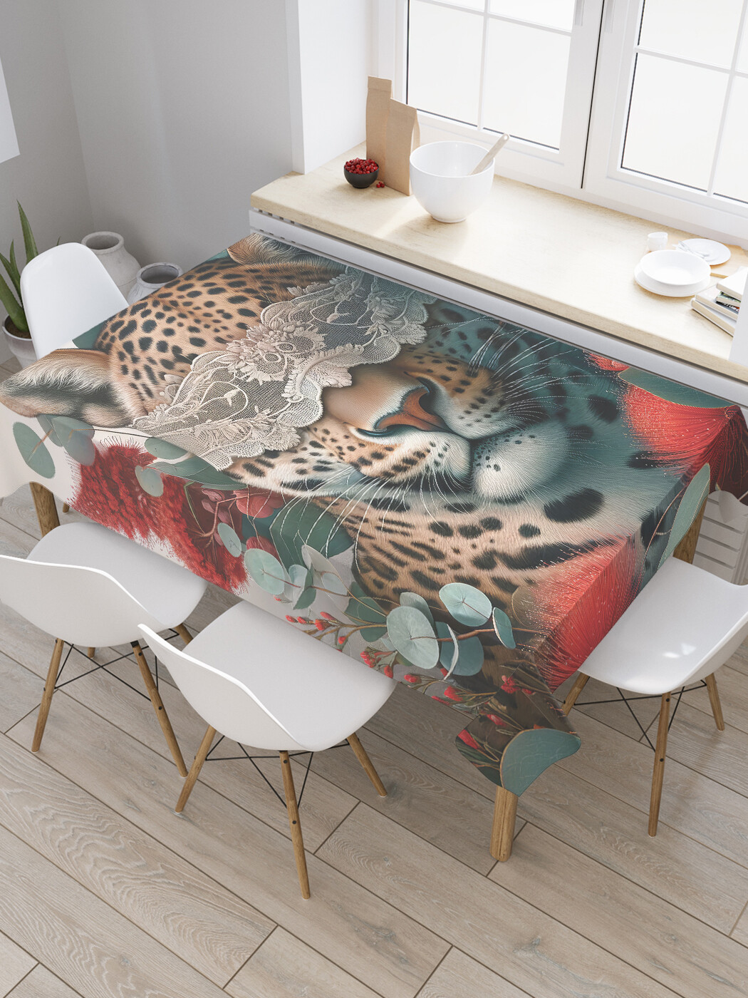 

Скатерть JoyArty Леопард в кружевах 120х145, tc_429930_120x145, Серый, Леопард в кружевах