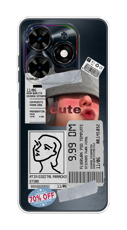 

Чехол на Tecno Spark 20C "Cute girl collage", Розовый;серый;голубой, 304950-1