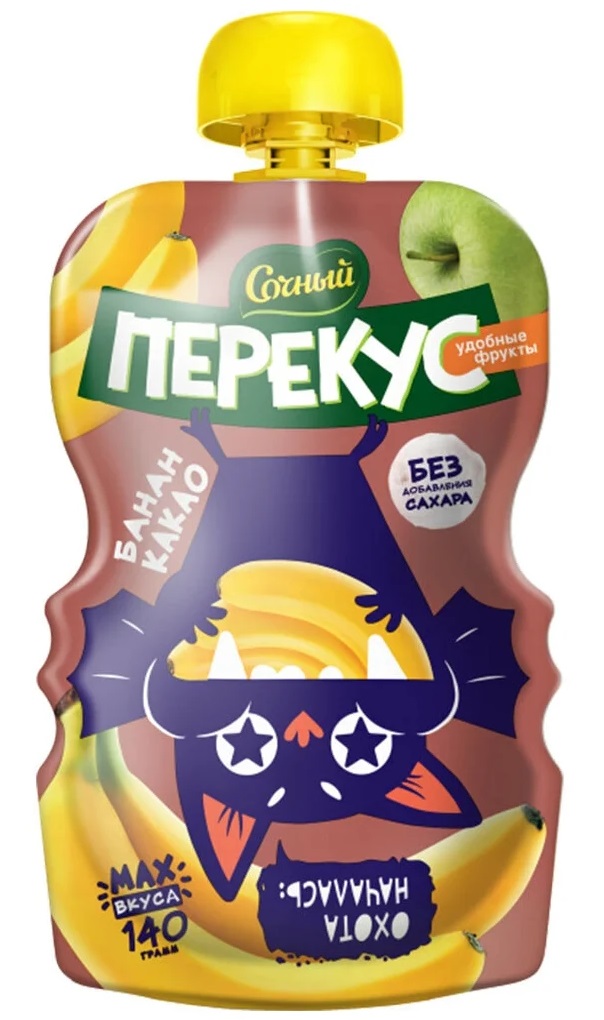 

Пюре Сочный перекус яблоко-банан-сливки-какао с 9 месяцев 90 г