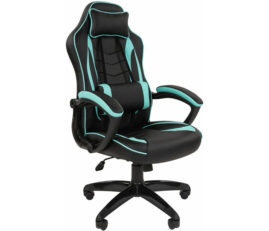 фото Игровое кресло экспресс офис gameplay эко с подушкой экокожа черно-голубая