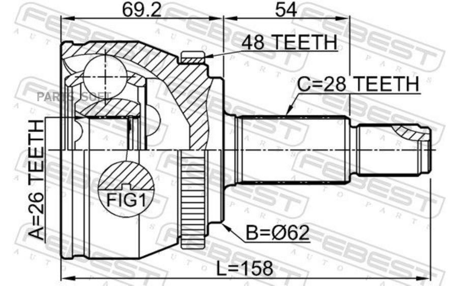 

ШРУС НАРУЖНЫЙ 26X62X28 FEBEST 3510nl32wda48