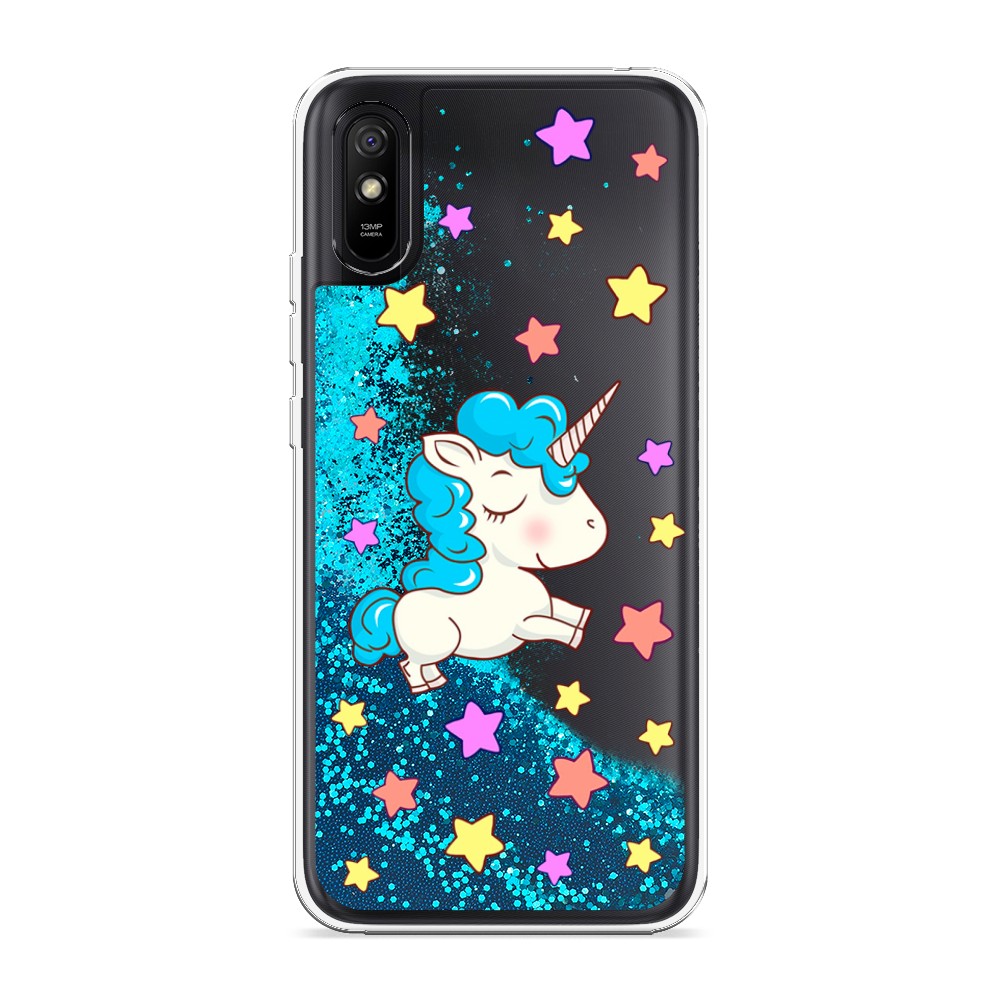 

Жидкий чехол с блестками "Звездный единорог" на Xiaomi Redmi 9A, 38993-1