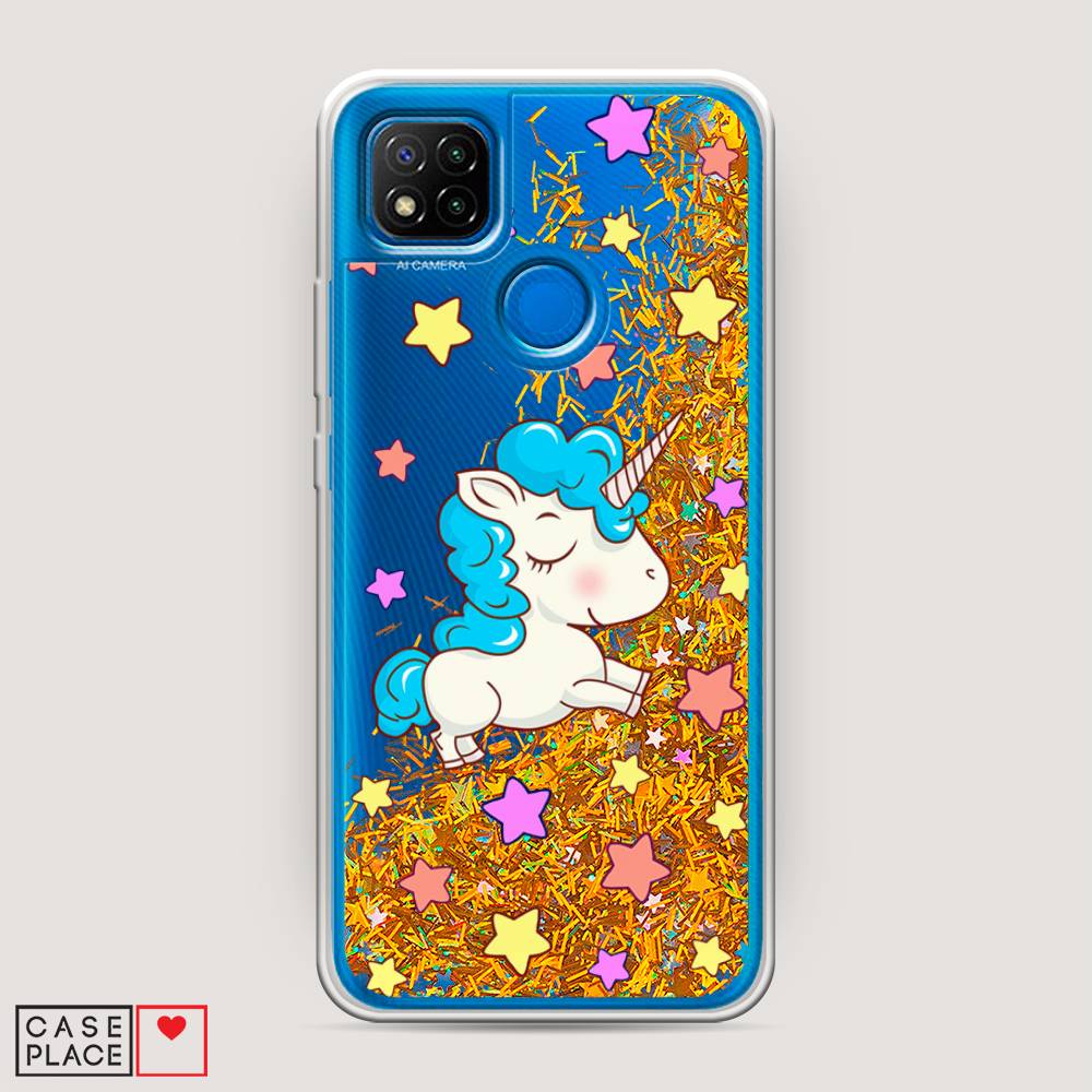 

Жидкий чехол с блестками "Звездный единорог" на Xiaomi Redmi 9C, 39090-1