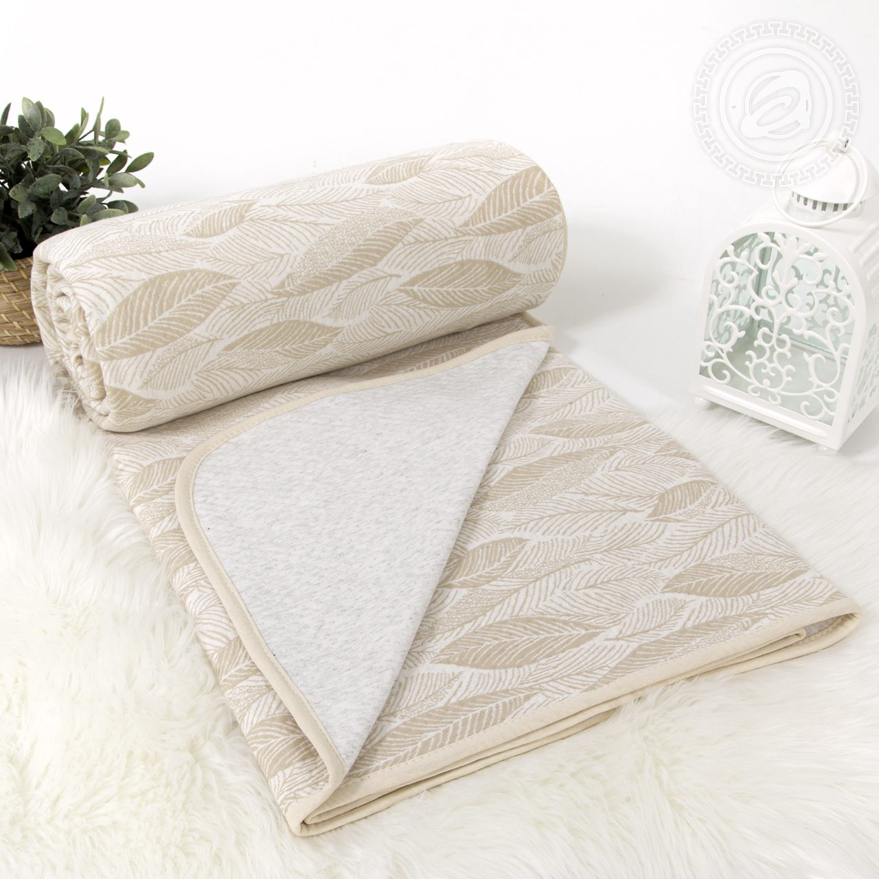 

Одеяло-покрывало трикотажное "Листья бежевые арт. 2285" 180х200