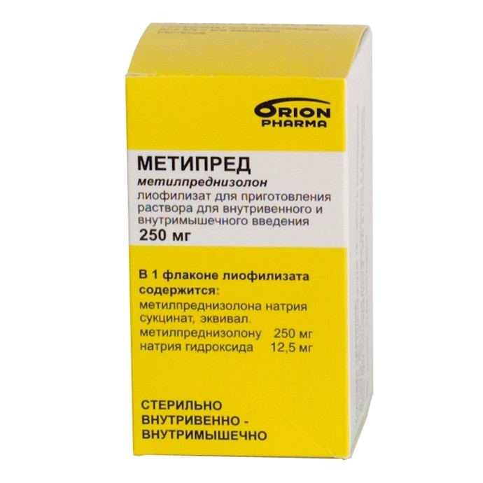 Метипред Орион лиофилизат д/приг. раствора для в/в и в/м введения флакон 250 мг