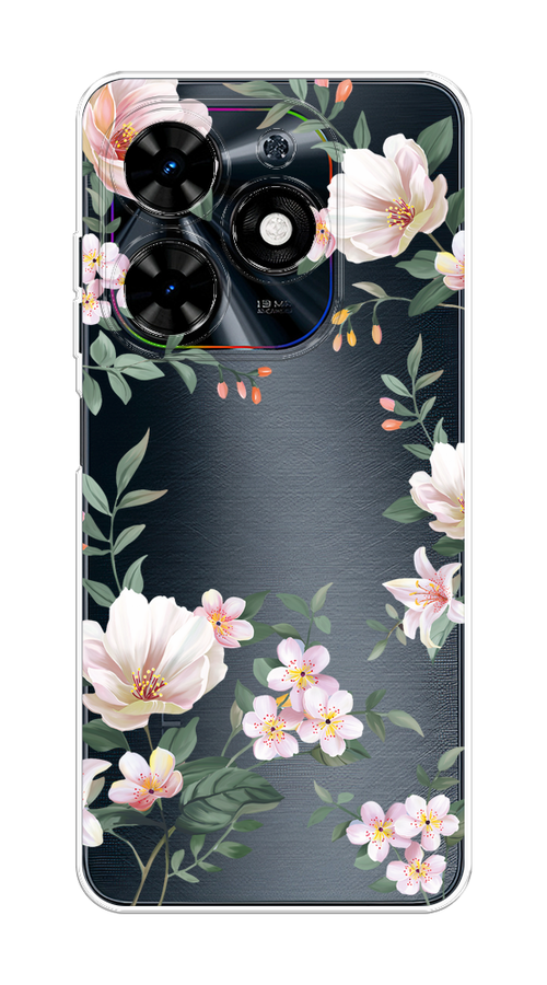 

Чехол на Tecno Spark 20C "Beautiful white flowers", Бежевый;зеленый, 304950-1