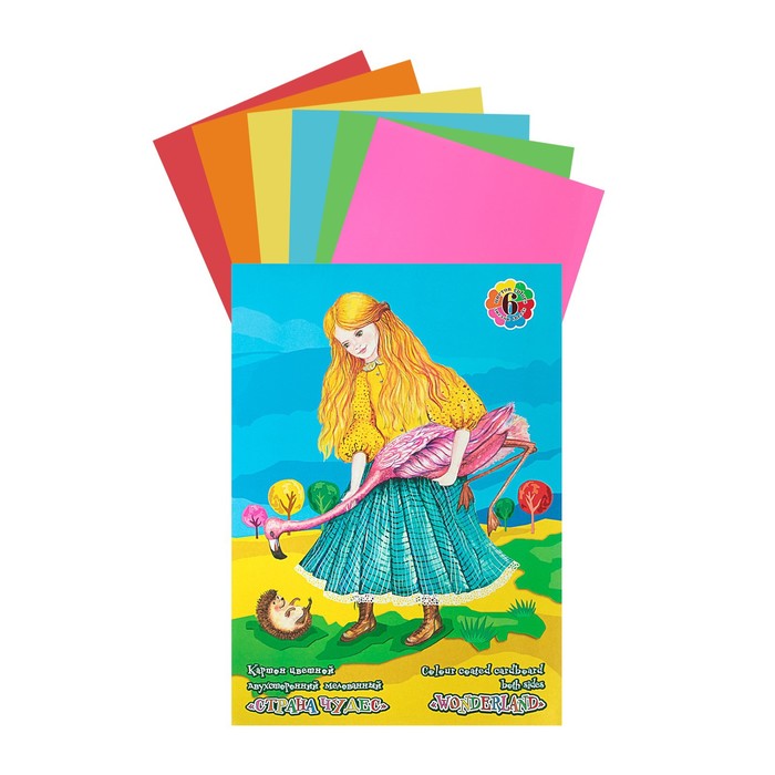 Цветной картон Лилия Холдинг Страна чудес, Фламинго, А3, 6 листов, 6 цветов, мелованный, д