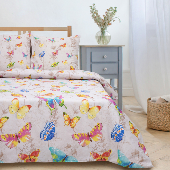 

Комплект постельного белья Этель. Евро, Бежевый, 240 х 220, Хлопок, Поплин, Бабочки