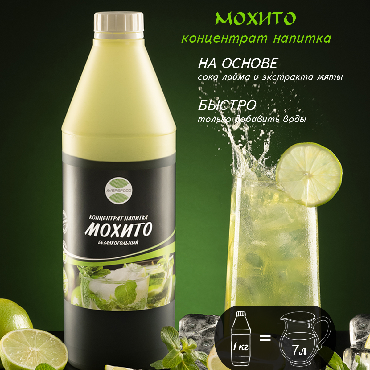 

Мохито сироп Aversfood основа для напитка, концентрат безалкогольный, 1 кг