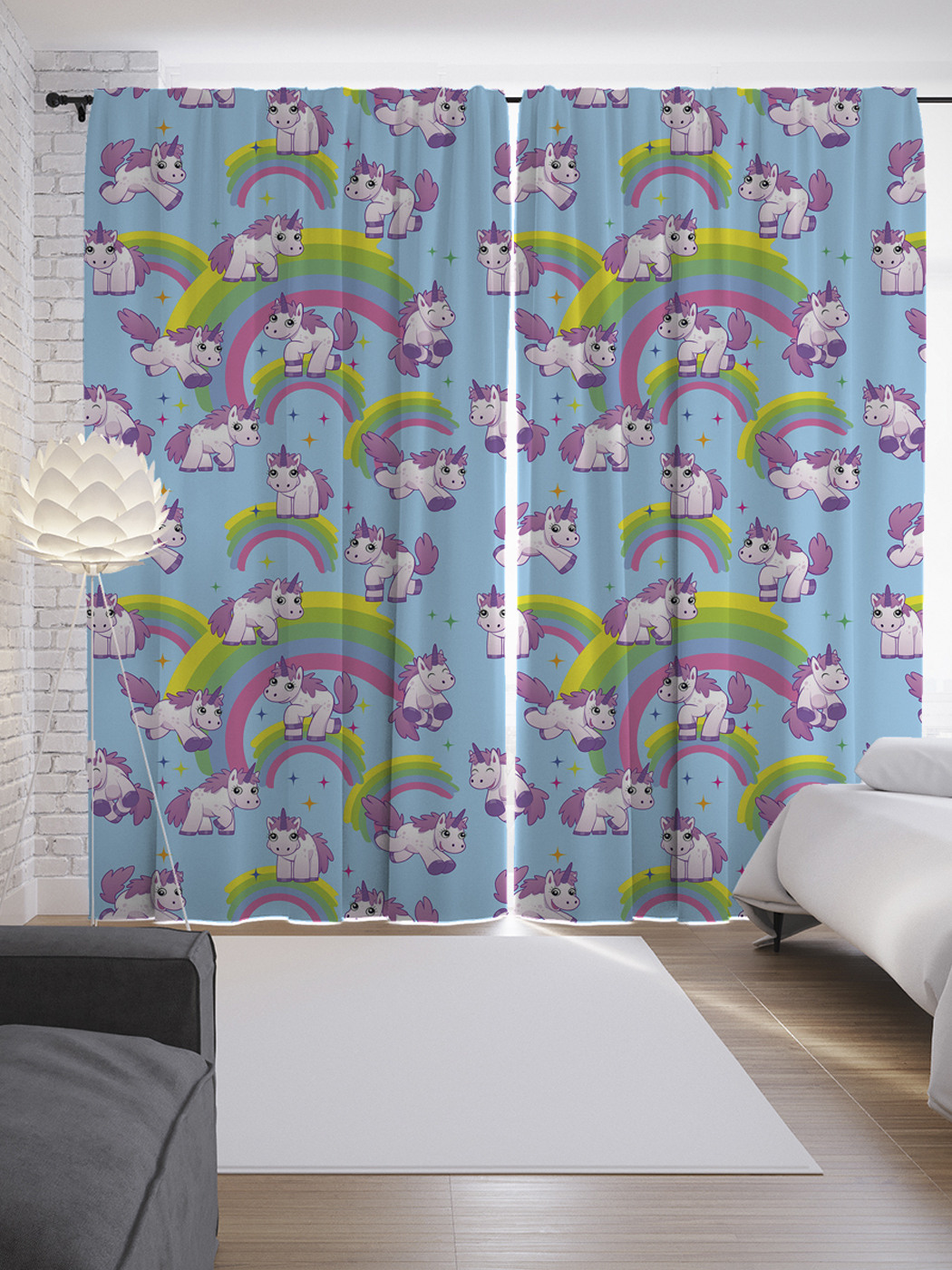 

Шторы с фотопечатью JoyArty «Радуга и единороги» из сатена, 290х265 см