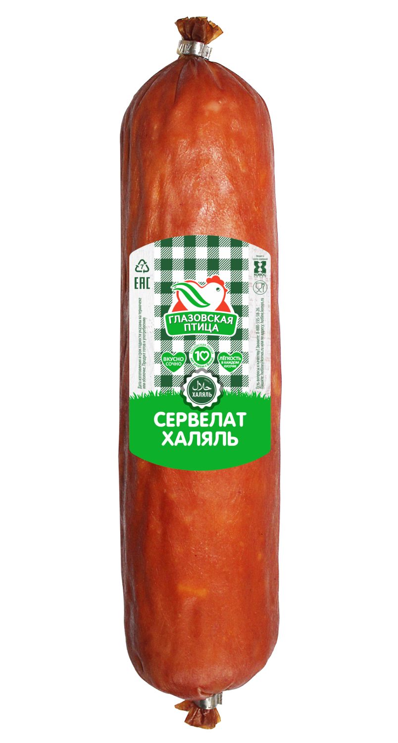 

Колбаса полукопченая Глазовская птица Сервелат Халяль 400 г