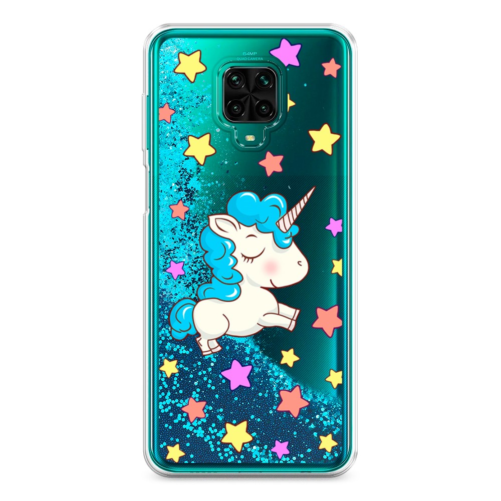 

Жидкий чехол с блестками "Звездный единорог" на Xiaomi Redmi Note 9 Pro, 38093-1