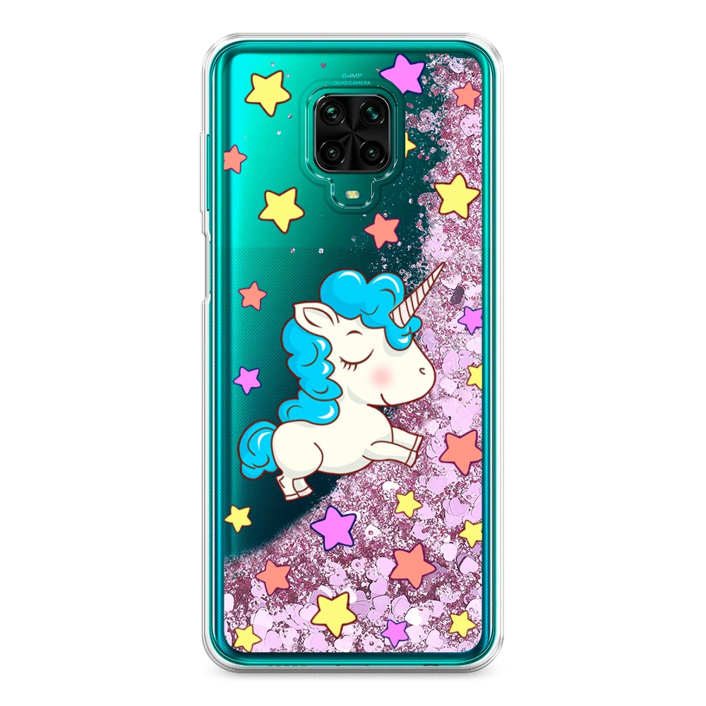 фото Жидкий чехол с блестками "звездный единорог" на xiaomi redmi note 9 pro awog