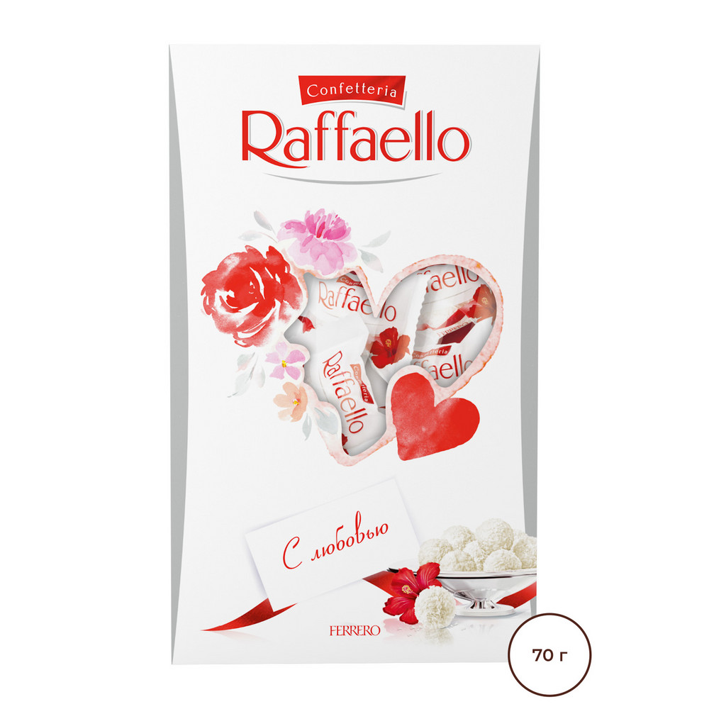 Конфеты Raffaello с цельным миндальным орехом, в кокосовой обсыпке, 70 г