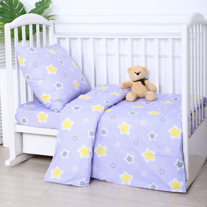 Постельное бельё BABY Звёздочки, цвет фиолетовый, 112х147см,110х150см, 60х60см, бязь 142гр