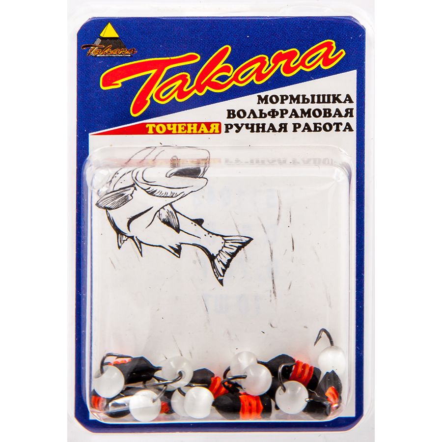 Мормышка Takara СТОЛБИК D3 BL 0.70 гр (с красными рисками, белый кошачий глаз) 10 шт