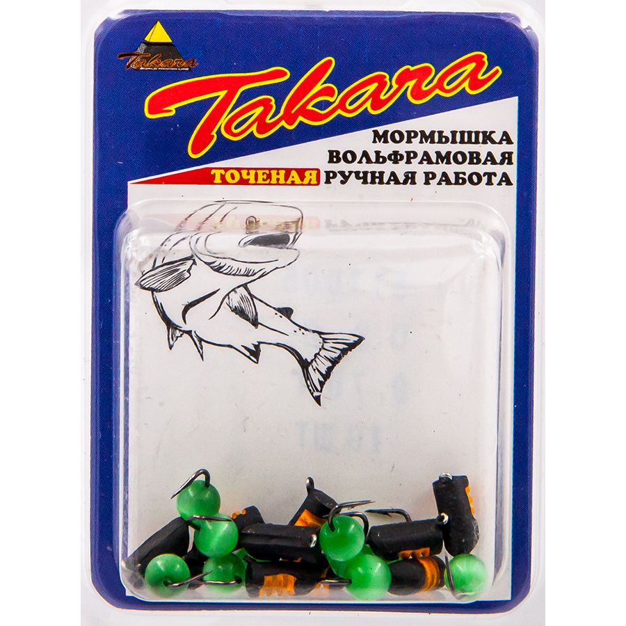 Мормышка Takara СТОЛБИК D3 BL 0.70 гр (с рыжими рисками, зелёный кошачий глаз) 10 шт
