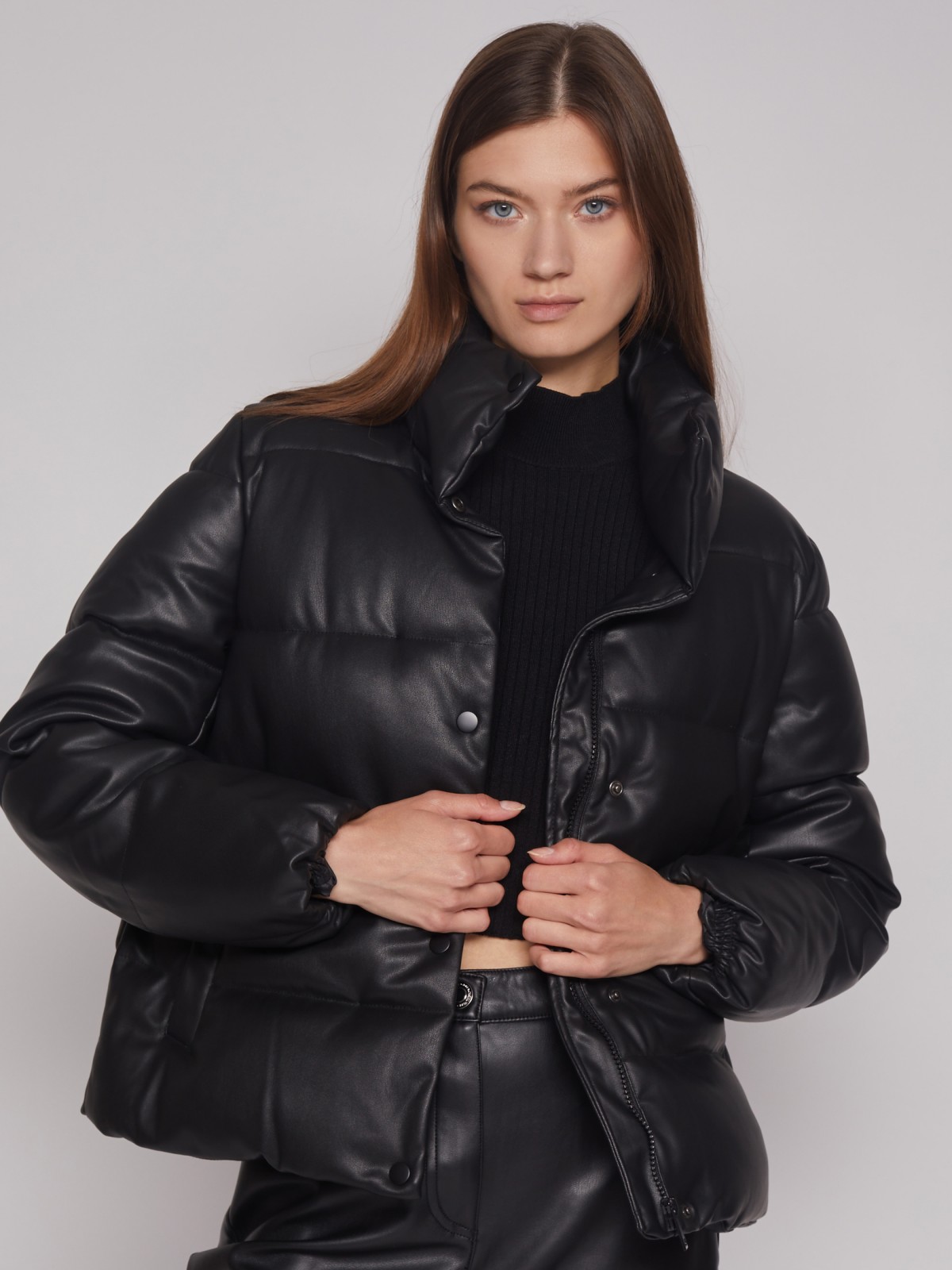 Кожаная куртка женская Zolla 022335102094 черная XS