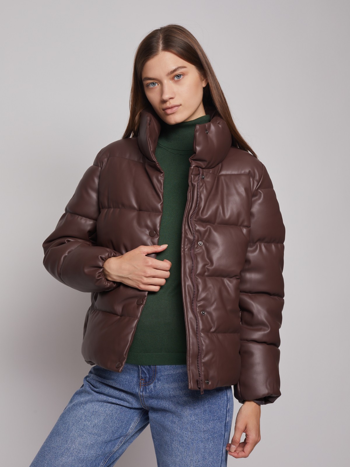 Кожаная куртка женская Zolla 022335102094 коричневая S