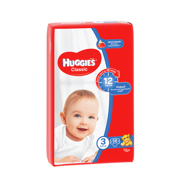 фото Подгузники huggies classic 3 (4-9 кг), 58 шт.