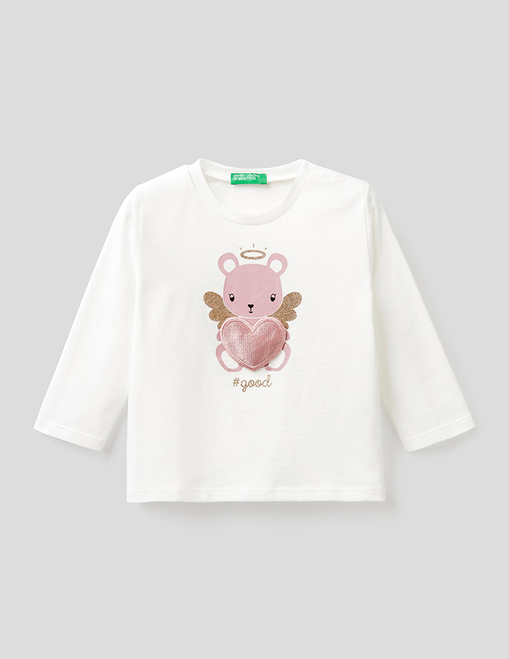 

Футболка для девочек Benetton цв. белый р.86, 21A_3ATNC15DH