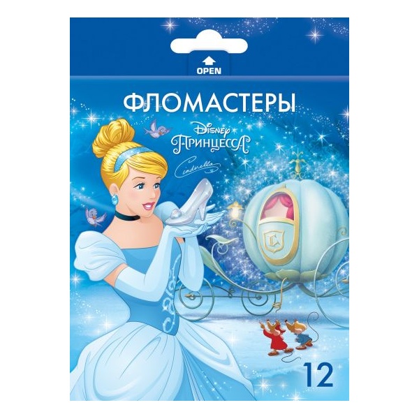 

Фломастеры 12 цв. Принцессы в карт.короб. с европодвесом, Разноцветный