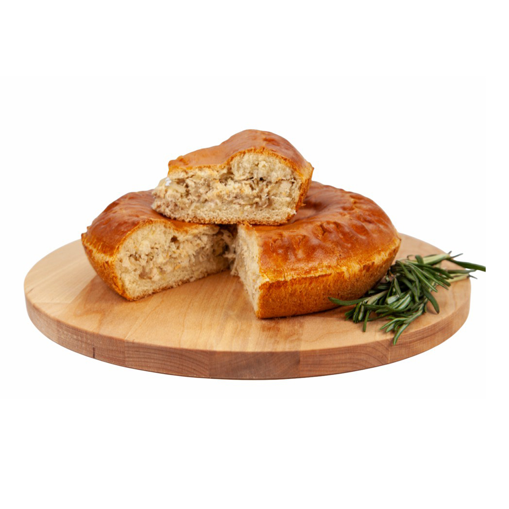 

Пирог Конфетки-Бараночки сдобный с капустой и курицей 900 г