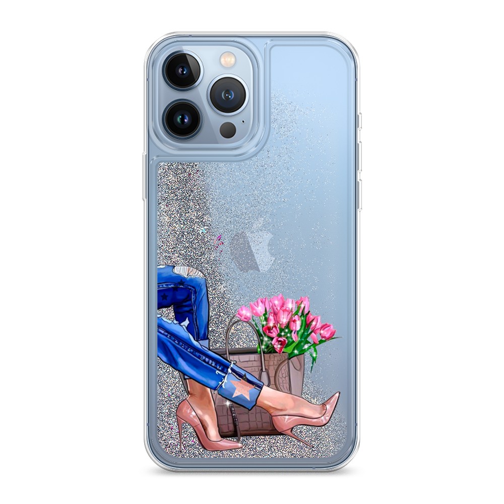 фото Жидкий чехол с блестками "каблучки" на apple iphone 13 pro max awog
