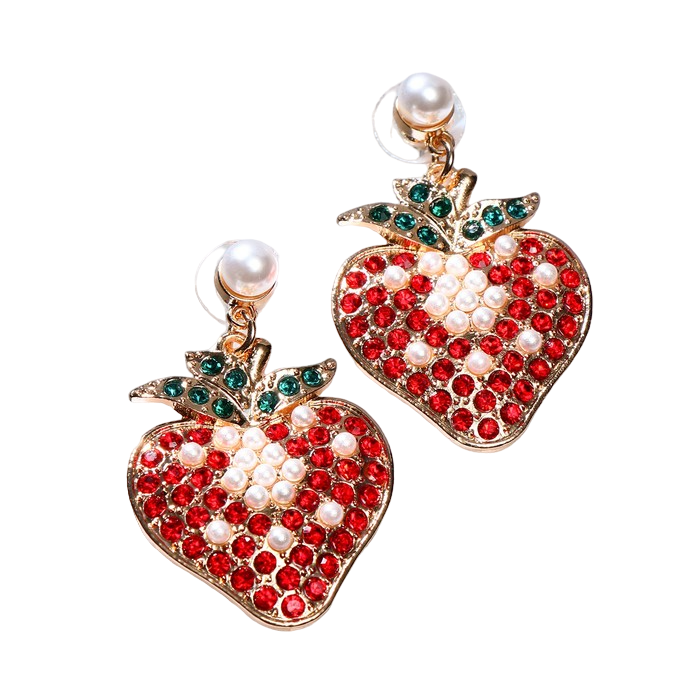 

Серьги ассорти "Ягода" клубничка, цвет красно-зелёный в золоте