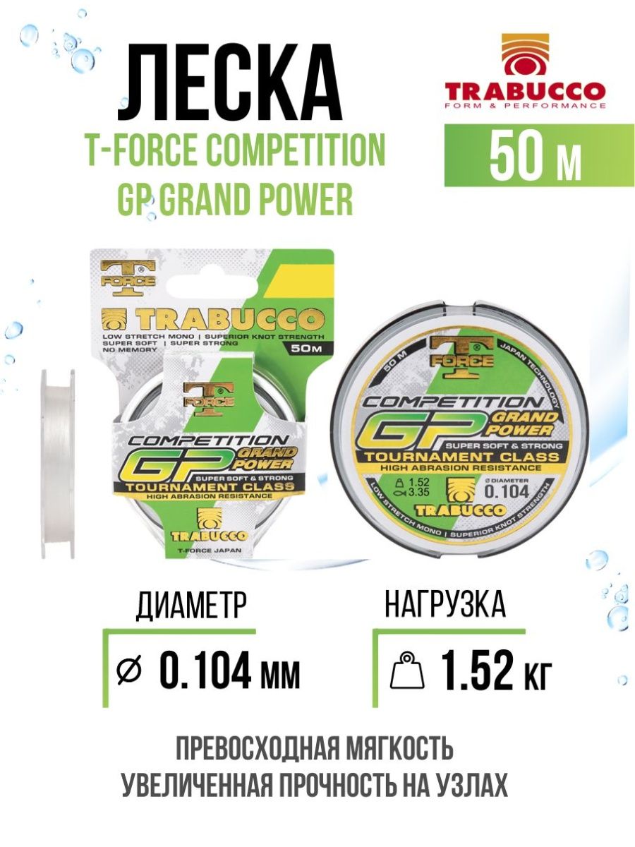 

Монолеска Trabucco T-Force Competition GP Grand Power 50m Clear 0.104mm/1.52kg, T-Force Competition GP Grand Power