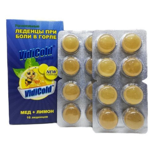 Купить Леденцы ВидиКолд мед и лимон 16 шт., Русюрофарм ООО