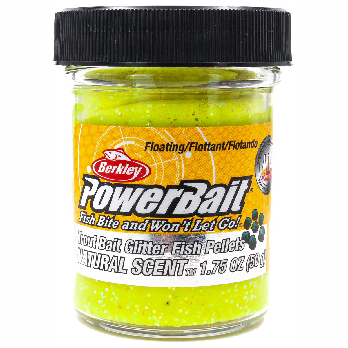 Форелевая паста BERKLEY PowerBait Natural SCENT Пелетс рыбный,желт Sunshine 50гр. Glitter