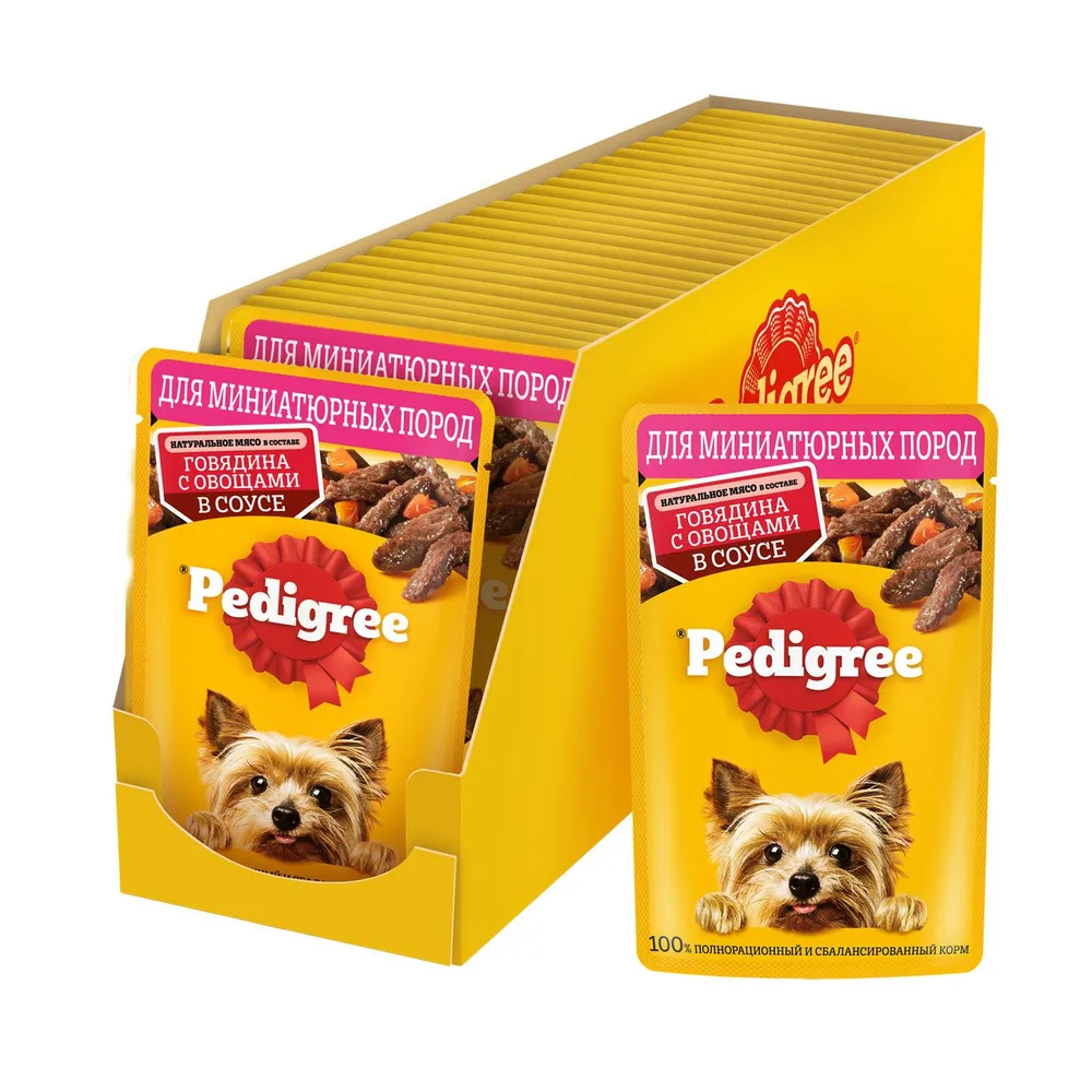

Влажный корм для собак Pedigree, для миниатюрных пород говядина, овощи, 28 шт по 85 г
