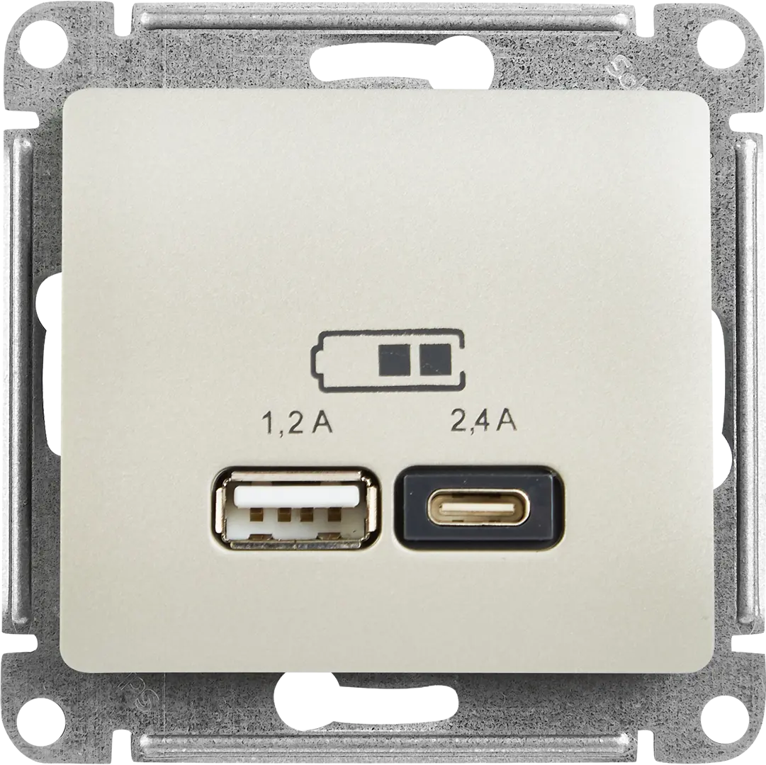 

Розетка USB A+С встраиваемая Schneider Electric Glossa цвет платина, Серый