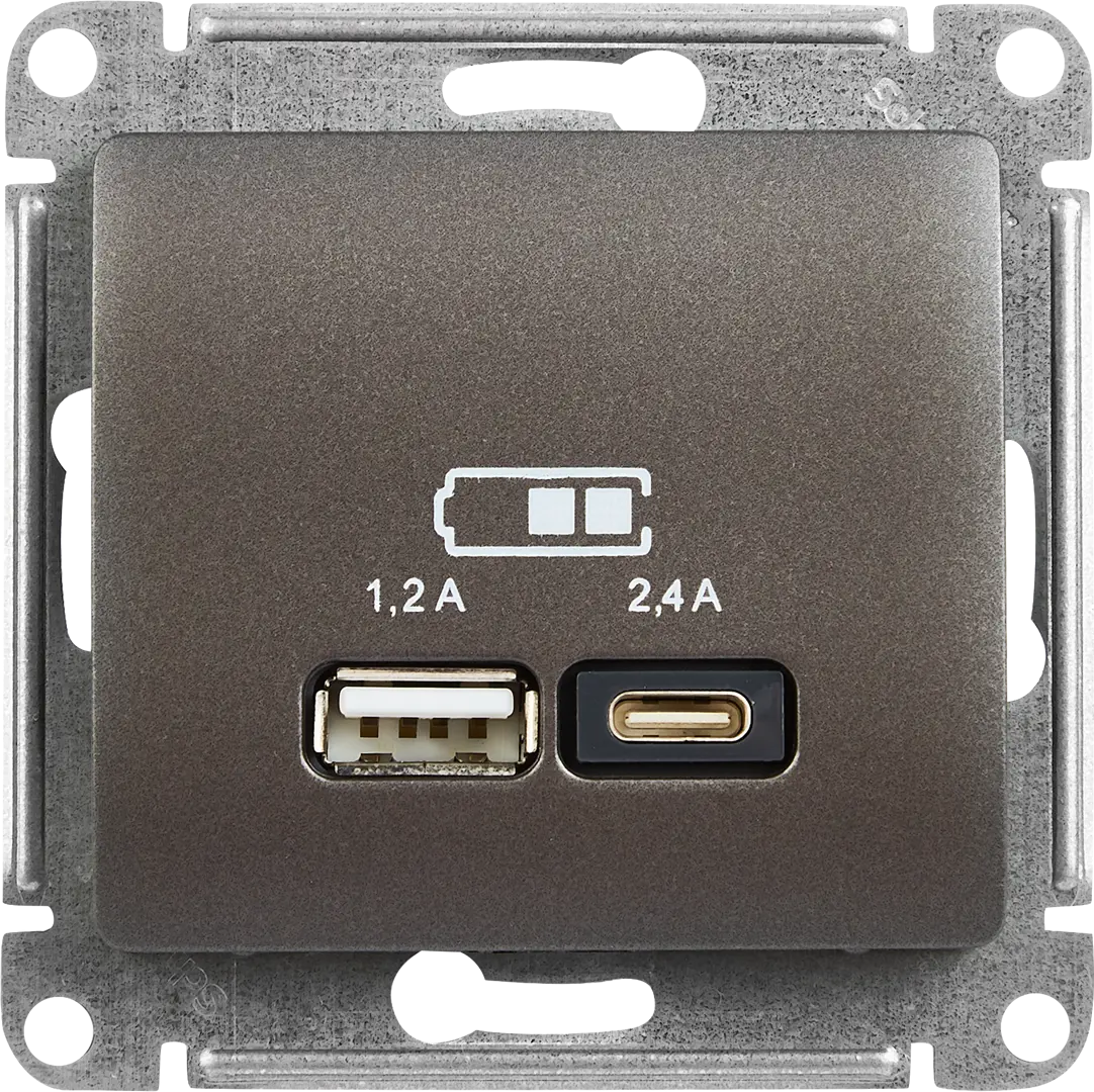 

Розетка USB A+С встраиваемая Schneider Electric Glossa цвет графит, Серый